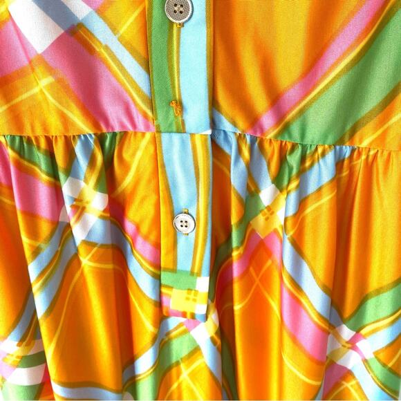 Tanner of North Caroline 60s 70s Retro Mod Maxi Dress Orange Green Button Down - Picture 7 of 8